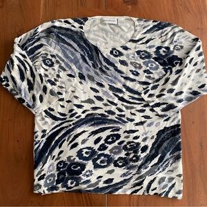 Alfred Dunner 3/4 Sleeve Leopard Cheetah Print Blue Gray and White Top Size S